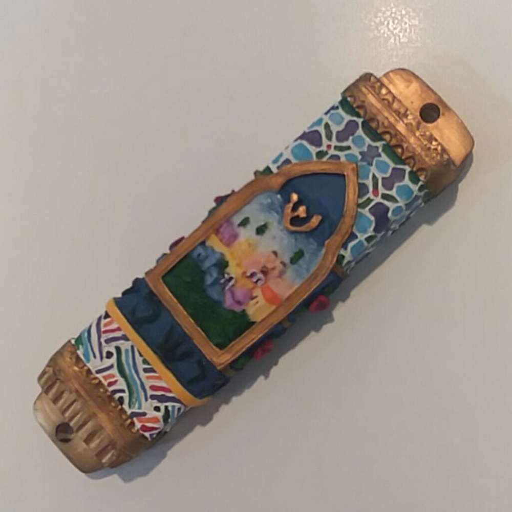 Hand Painted Detailed Mezuzah including scroll - Picture 2 of 3